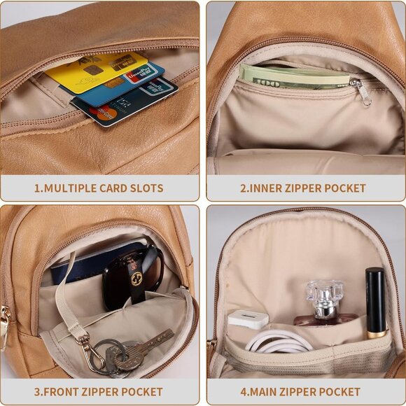 Light Brown Anti-theft Crossbody Sling Handbag for Stylish Women - 6.7x3.5x9.5" - Picture 7 of 7